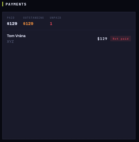 Payments list in MONS: paid and overdue invoices