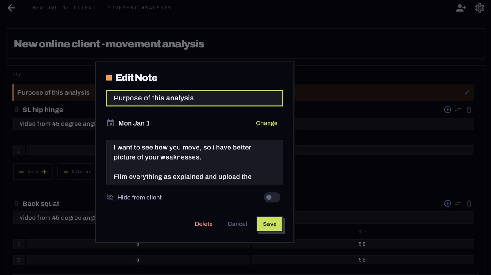 Movement assessment template