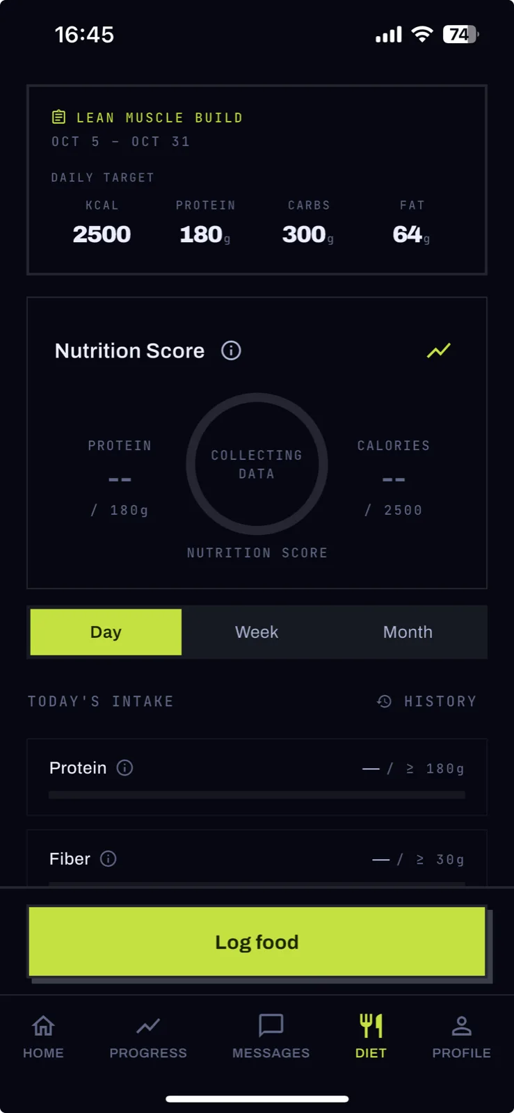 Food tracking in the client app